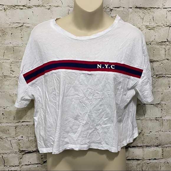 H&M Divided White Red Striped Crop Top T Shirt - Picture 1 of 5